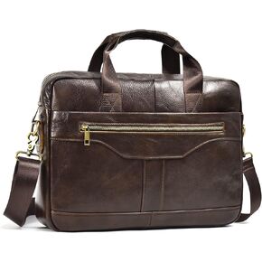 Genuine Leather Briefcase for Men, Laptop Computer Shoulder Bag With Strap, 15.6 Inch Business Travel Work Handbag