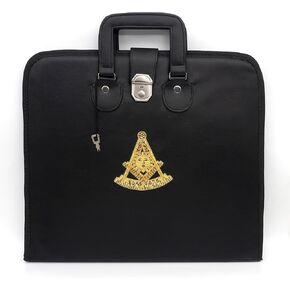 Masonic Hand Embroidered Past Master Masonic Apron carrying Case with Handle [BLACK]
