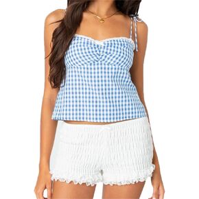 Alyweatry Women Y2k Gingham Tank Top Sleeveless Coquette Aesthetic Plaid Print Cami Crop Top Summer Going Out Top