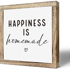 Farmhouse Home Decor, Happiness is Homemade Sign, Kitchen Decor for Shelf, Rustic Kitchen Sign, Home Decor Art, Family Decor, Decorative Wooden Desk Sign, Wooden Plaques Box Signs, 9.8 * 9.8 Inch