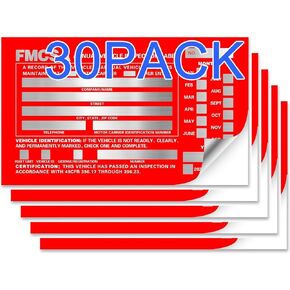 Annual Vehicle Inspection Label 30 Pack 1.6 mil Aluminum Label with Permanent Self Adhesive 6" x 3.5" Meet DOT AVIR Requirements Red