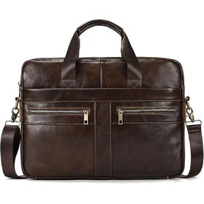15.6inch Leather Briefcases Laptop Messenger Bags Business Satchel Office Travel Computer Handbag Shoulder Bag for Men (3316-Brown)