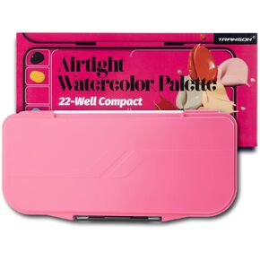 Transon Watercolor Palette Folding with Lid 18wells 2 Mixing Areas and 1 Large Mixing Tray Also for Gouache Acrylic Paint Palette Purple Color