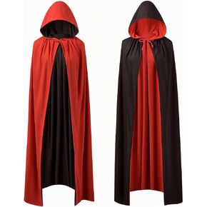 55'' Adult Unisex Vampire Costume Accessories Halloween Vampire Cape with Reversible Hooded Cape Cloak and Tattoo Scar for Halloween Vampire Cosplay Costume Dress Up Theme Party