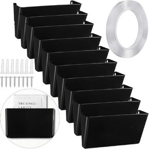 Tenceur 10 Pcs Single Pocket Wall Mount File Holder Black Plastic Wall Pocket with Screws and Tape Hanging Wall File Organizer Letter Holder for Home Letters Mail Magazine Office