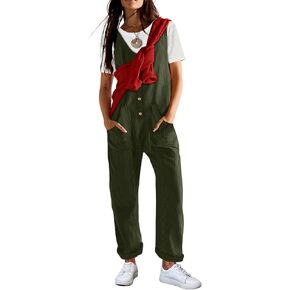 YESNO Corduroy Overalls for Women Casual Scoop Neck Harem Jumpsuits Adjustable Straps Tapered Rompers with Pockets PCS