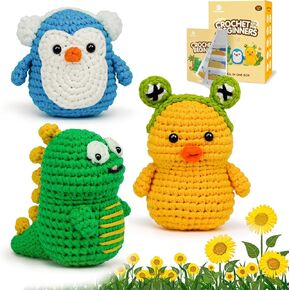 Dowsabel Crochet Kit for Beginners, 4 PCS Succulents Crochet Kit with Step-by-Step Instructions and Video Tutorials, Beginner Learn to Crochet Kits, DIY Knitting Supplies for Adults and Kids