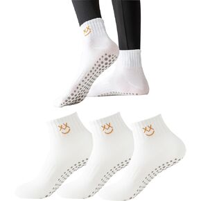 3 Pairs Yoga Pilates Socks With Grips for Women, Non Slip Grip Socks for Yoga, Barre, Dance Cushioned Crew Socks