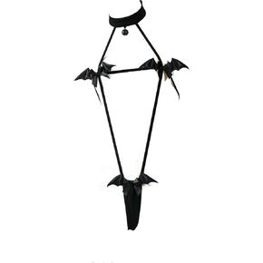 JasmyGirls Anime Lingerie Sexy Devil Cosplay Costume Halloween Micro Bikini Kawaii Bra Panty Japanese Bat Slingshot Gothic Outfit Black