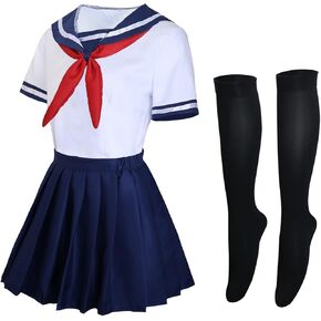 MYUPDALIN Japanese Short Sleeve Sailor Uniform Pleated Skirt Set with Socks Halloween Anime Cosplay Costumes for Women