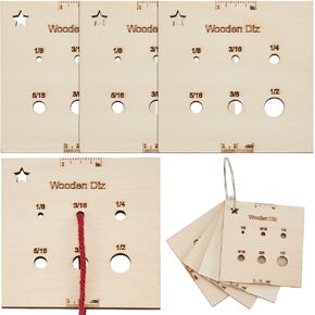 OLYCRAFT 4Pcs Wood Knitting Gauge with 1Pc Hinged Ring Wood Fiber Spinning Control with 6 Holes Square Wood Spinning Control Card Knitting Tool for DIY Sewing Crafts Spinners Yarn Measuring Tools