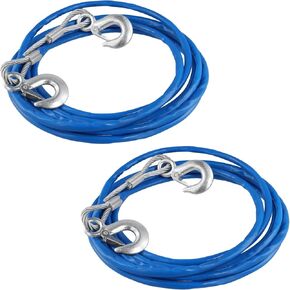 2 Pack 16 Ft x 1/2 Inch Tow Cable with Hooks Heavy Duty, PVC Coated Stainless Steel Wire Rope, 15432lbs Breaking Strength, Steel Winch Cable for Tow Truck Rollback Wrecker Crane