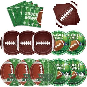 171PCS Football Party Supplies Kit Rugby Paper Plates Cups Napkins Spoon Fork knives Tablecloth Touchdown Party Decorations Tableware for 24 Guests for Football Game Super Bowl Party Birthday Party
