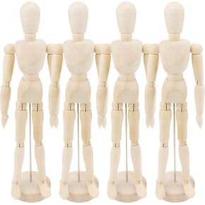 ZEONHEI 4 Pack 8 Inch Wooden Artists Model, Wooden Art Mannequin Moveable Drawing Mannequin, Posable Wooden Figure with Base, Articulated Mannequin Wooden Manikin for Drawing, Painting, Home Decor