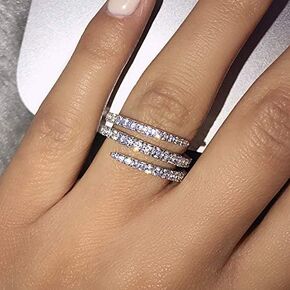 S925 Sterling Silver Shiny Full Diamond Engagement Ring Promise Rings for Her Triple Surround Engagement Ring Cubic Zirconia Ring Eternal Diamond Wedding Ring Fashion Jewelry Women Size 6-10（7）