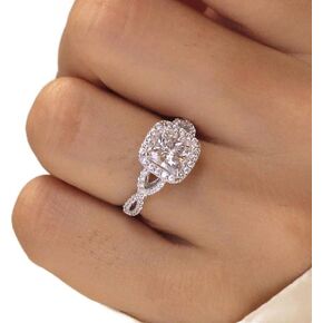 18k White Gold Plated Cubic Zirconia Promise Rings for Her, Halo Engagement Rings,Square Wrap Chain Twisted Arm Ring Cocktail Ring Princess Cut Engagement Eternity Ring for Women Size 6-10（7）