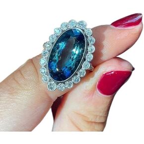 JerMrasra 925 Sterling Silver Ring/Promise Rings for her/Oval Cut Cubic Zirconia Engagement Rings Blue Ring Eternity Ring Cocktail Fashion Ring Solitaire Halo Promise Ring for Women Size 6-10（7）