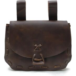 KUOIN Renaissance Belt Pouch, Women Medieval Waist Bag Ren Fest Faux Leather Costume Accessories (Brown)