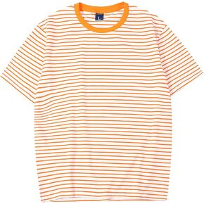 LEDING Mens Shirts Striped Crewneck Short Sleeve Soft Elastic Cotton Basic Pullover Black White Stripe tee Shirt in Saudi Arabia