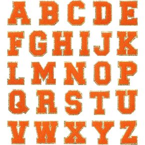 uxcell 26pcs Glitters Chenille Letter Patches 5.5cm / 2.17" Chenille Iron-On Letter Patches Applique for Clothing Hats Jeans Shoes Bags (Orange, Letter A-Z)