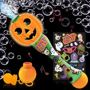 ArtCreativity Halloween Bubble Wand for Kids (2 Pack), 14" Light Up Pumpkin Bubble Wand with LED & Halloween Music, Halloween Boo Basket Stuffers for Kids, Halloween Toys for Toddlers