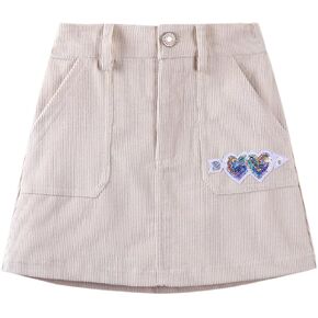 Girls Mini Skirts Love Embroidery Corduroy Shorts Skirt with Pockets