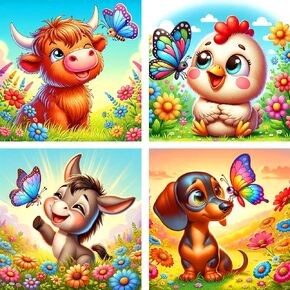 4 Pack Paint by Number for Kids, Cute Animals Paint by Numbers Kit for Beginners,Easy Acrylic Watercolor Paint by Numbers Canvas Arts and Craftsfor Wall Decor Gift for Age 4-12 Kids (8x8in)