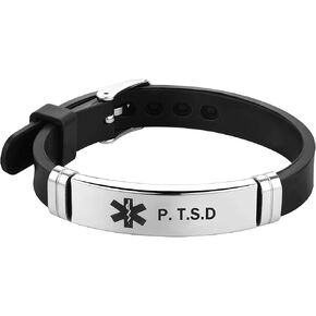 Medical Alert ID Bracelet Laser Engraved ELIOUS Black Adjustable Wristband for Men Women Emergency First Aid 8.5"