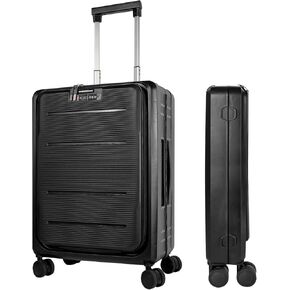 20-Inch Lightweight Collapsible Expandable Carry-On Suitcase – Water and Impact Resistant, Silent Double Spinner Wheels, Airline Approved (Black)