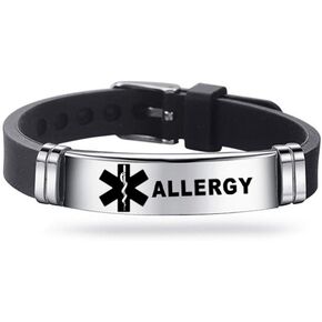 Medical Alert ID Bracelet Laser Engraved ELIOUS Black Adjustable Wristband for Men Women Emergency First Aid 8.5"