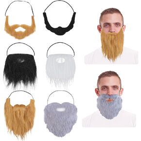 Lusofie 6PCS Fake Beards Funny Fake Mustache Adjustable Costume Beard with Elastic Strap Realistic Hairy Beard Santa Beard Facial Hair Accessories Facial False Beard for Halloween Christmas