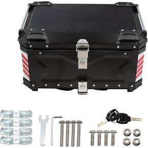 65L Black Silver Motorcycle Top Case Aluminum Motorcycle Trunk with Two Keys Motorcycle Tail Box with Backrest (Silver)
