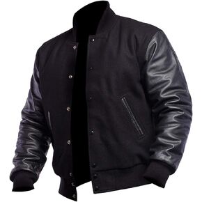 Mens Letterman Black Varsity Jacket - Black School Teen College Bomber Jacket