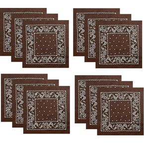 Hibaly 100% Cotton Classic Unisex Bandanas (12 Pack), Brown