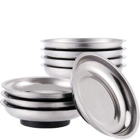 8 PCS Magnetic Bowls 6 Inches, Magnetic Trays Set Round, Stainless Steel Magnetic Parts Tray Set for Bolts, Pins, Screws, Nuts, Small Parts Tools Organization for Workshop, Garage, Craft Room