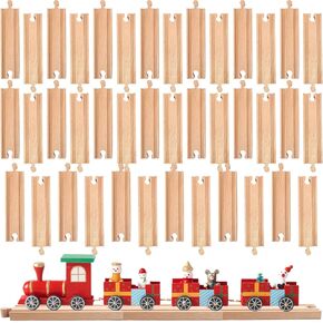 40 Pack Straight Train Track Wood Railway Train Track Bulk Wooden Train Track Expansion Compatible with Most Train Tracks
