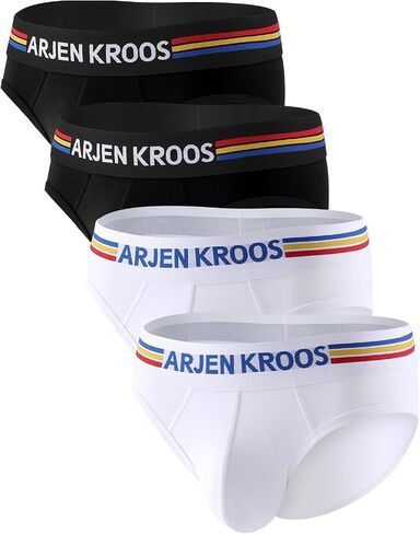 Arjen Kroos Men's Breathable Cotton Briefs Stretch Moisture Wicking Wide Waistband Briefs 4-Pack Underwear in Kuwait