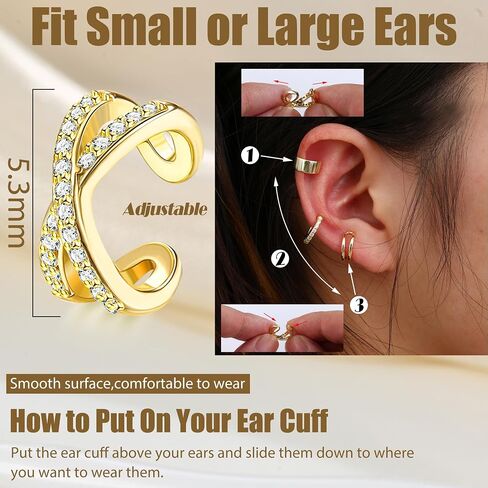 FUNRUN JEWELRY 12Pcs Ear Cuff For Women Non Piercing 14K Gold Plated Ear Cuff Gold Cuff Earrings For Women Pierced Earring Cuffs Non Pierced Lightweight in Saudi Arabia
