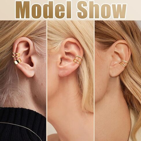 FUNRUN JEWELRY 12Pcs Ear Cuff For Women Non Piercing 14K Gold Plated Ear Cuff Gold Cuff Earrings For Women Pierced Earring Cuffs Non Pierced Lightweight in Saudi Arabia