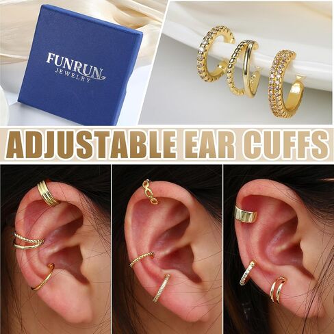 FUNRUN JEWELRY 12Pcs Ear Cuff For Women Non Piercing 14K Gold Plated Ear Cuff Gold Cuff Earrings For Women Pierced Earring Cuffs Non Pierced Lightweight in Saudi Arabia