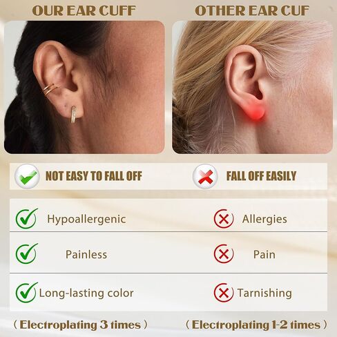 FUNRUN JEWELRY 12Pcs Ear Cuff For Women Non Piercing 14K Gold Plated Ear Cuff Gold Cuff Earrings For Women Pierced Earring Cuffs Non Pierced Lightweight in Saudi Arabia