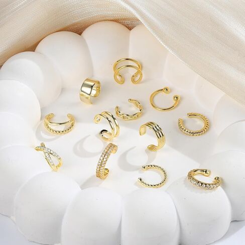 FUNRUN JEWELRY 12Pcs Ear Cuff For Women Non Piercing 14K Gold Plated Ear Cuff Gold Cuff Earrings For Women Pierced Earring Cuffs Non Pierced Lightweight in Saudi Arabia
