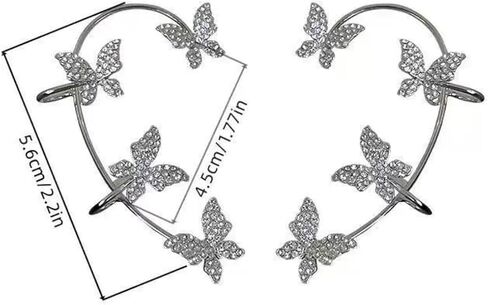 Butterfly Ear Clips for Women Rhinestone Butterfly Ear Wrap Gold/Silver No Piercing Ear Clips Shiny Bride Wedding Butterfly Ear Clips Cuff Clip On Earrings in Saudi Arabia