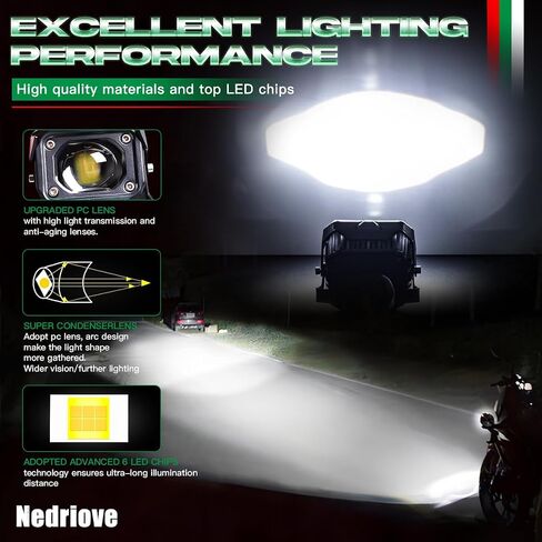 مجموعة مصابيح الضباب LED للدراجة النارية، مصابيح القيادة المساعدة مع مفتاح أسلاك 6500K، قرون LED بيضاء متوافقة مع دراجة نارية E-Bike ATV UTV in Saudi Arabia