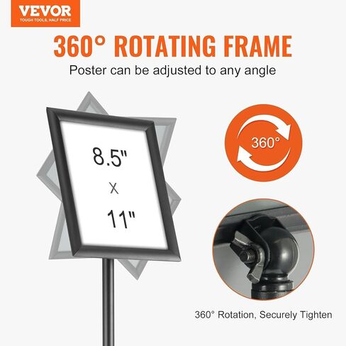 VEVOR Pedestal Sign Holder, 11 x 17 Inch Vertical and Horizontal Adjustable Poster Stand, Heavy-Duty Floor Standing Sign Holder with Round Base for Display, Advertisement, and Outdoor, Black in Saudi Arabia