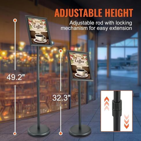 VEVOR Pedestal Sign Holder, 11 x 17 Inch Vertical and Horizontal Adjustable Poster Stand, Heavy-Duty Floor Standing Sign Holder with Round Base for Display, Advertisement, and Outdoor, Black in Saudi Arabia