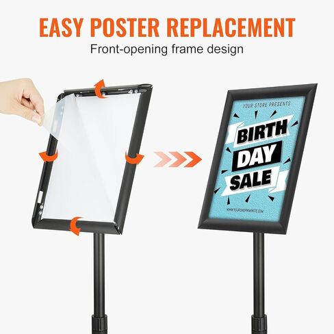VEVOR Pedestal Sign Holder, 11 x 17 Inch Vertical and Horizontal Adjustable Poster Stand, Heavy-Duty Floor Standing Sign Holder with Round Base for Display, Advertisement, and Outdoor, Black in Saudi Arabia