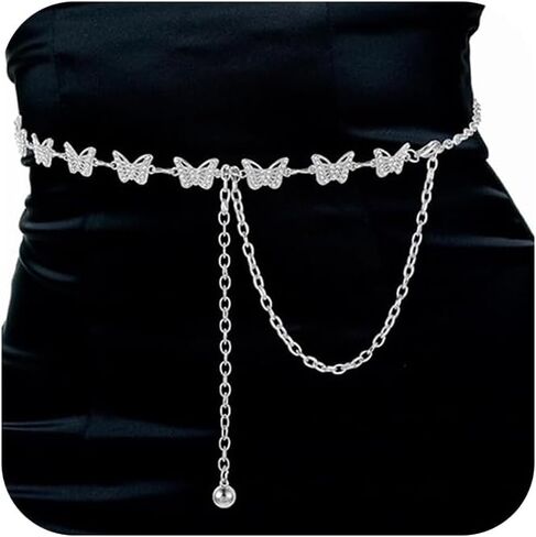 MODRSA Chain Belt Gold Chain Belt Chain Belts for Women Fashion Gold Belt Chain Silver Waist Chain Belt Star Chain Belt Metal Chain Belt Moon Butterfly Rhinestone Chain Belt Layered Waist Belt in Kuwait