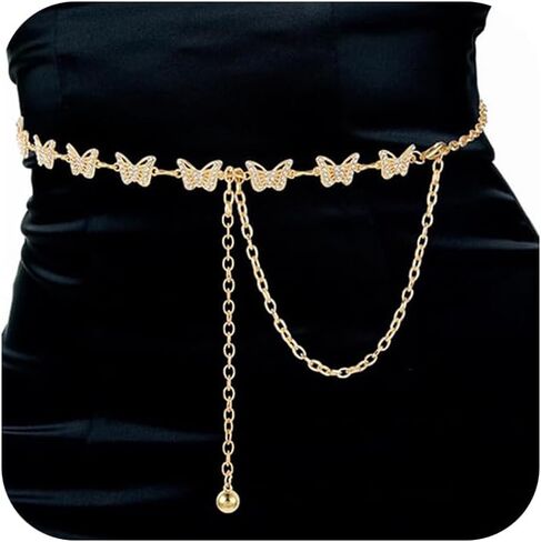 MODRSA Chain Belt Gold Chain Belt Chain Belts for Women Fashion Gold Belt Chain Silver Waist Chain Belt Star Chain Belt Metal Chain Belt Moon Butterfly Rhinestone Chain Belt Layered Waist Belt in Kuwait