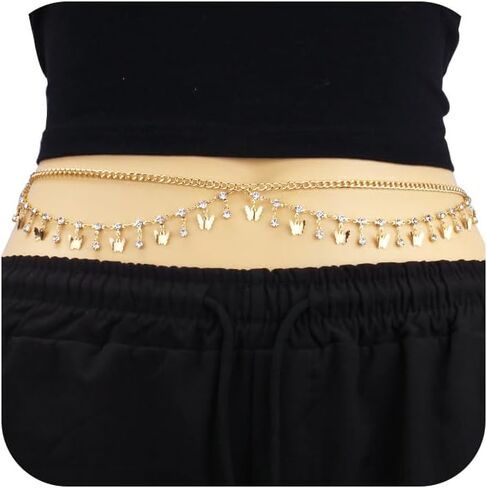 MODRSA Chain Belt Gold Chain Belt Chain Belts for Women Fashion Gold Belt Chain Silver Waist Chain Belt Star Chain Belt Metal Chain Belt Moon Butterfly Rhinestone Chain Belt Layered Waist Belt in Kuwait